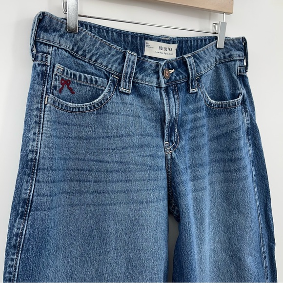 Hollister 10 low rise Baggy Loose Wide Leg 0697 Cherry Embroidered Blue Jeans - Picture 4 of 13